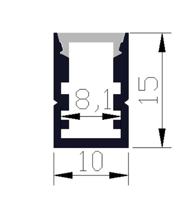 6063 Alloy LED Light Aluminium Profile 10 X 15m Dengan Penutup Mpolycarbonate