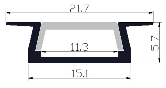 6063 LED Light Aluminium Profile Mount Tersembunyi 21.7 X 5.7mm