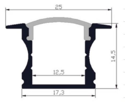 Profil Aluminium Lampu LED Mount Tersembunyi 25 X 14.5mm RoHS