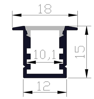 6063 Profil Aluminium Lampu LED 18 X 15mm Profil Led Tersembunyi